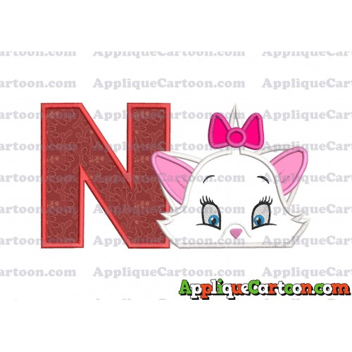 Marie The Aristocats Head Applique Embroidery Design With Alphabet N