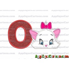 Marie The Aristocats Head Applique Embroidery Design With Alphabet O