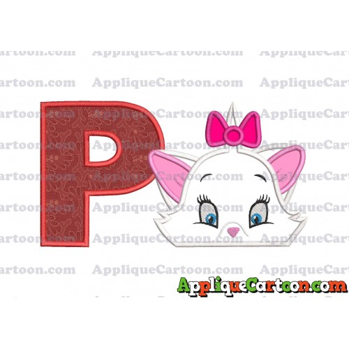 Marie The Aristocats Head Applique Embroidery Design With Alphabet P