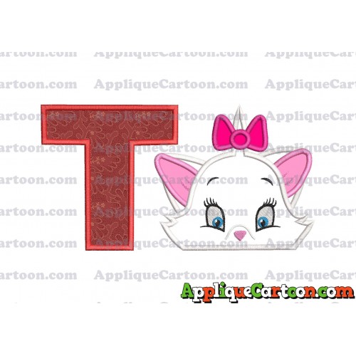 Marie The Aristocats Head Applique Embroidery Design With Alphabet T