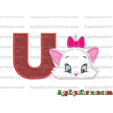 Marie The Aristocats Head Applique Embroidery Design With Alphabet U
