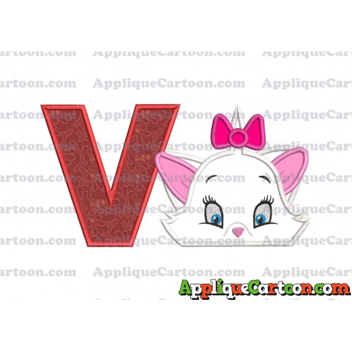 Marie The Aristocats Head Applique Embroidery Design With Alphabet V