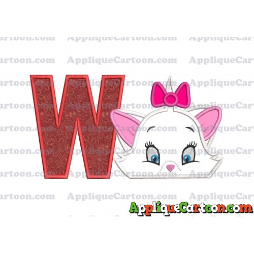 Marie The Aristocats Head Applique Embroidery Design With Alphabet W