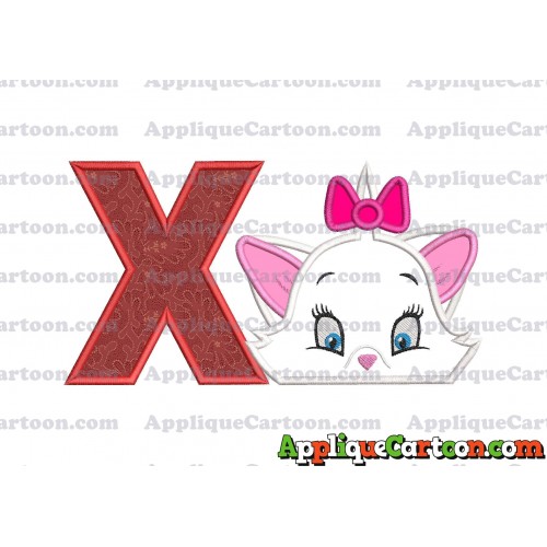 Marie The Aristocats Head Applique Embroidery Design With Alphabet X