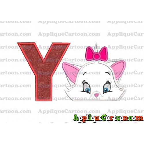 Marie The Aristocats Head Applique Embroidery Design With Alphabet Y