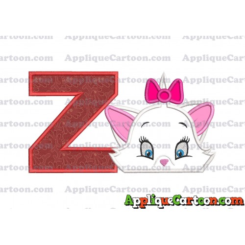 Marie The Aristocats Head Applique Embroidery Design With Alphabet Z
