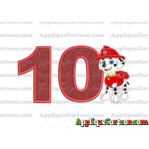 Marshall Paw Patrol Applique Embroidery Design Birthday Number 10