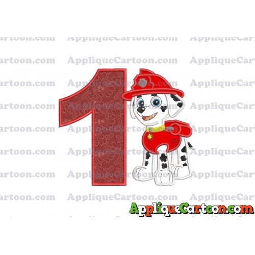 Marshall Paw Patrol Applique Embroidery Design Birthday Number 1