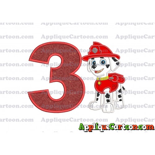 Marshall Paw Patrol Applique Embroidery Design Birthday Number 3
