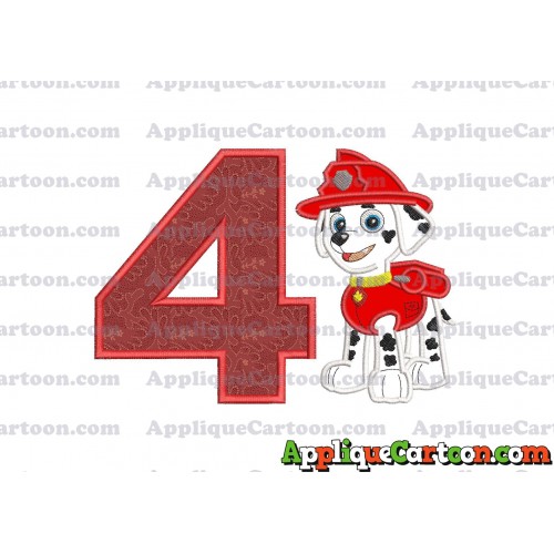 Marshall Paw Patrol Applique Embroidery Design Birthday Number 4