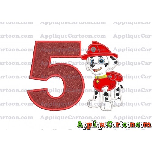 Marshall Paw Patrol Applique Embroidery Design Birthday Number 5