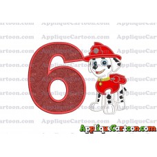 Marshall Paw Patrol Applique Embroidery Design Birthday Number 6