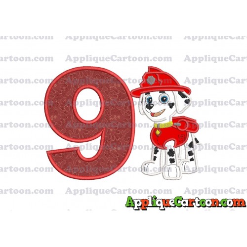 Marshall Paw Patrol Applique Embroidery Design Birthday Number 9