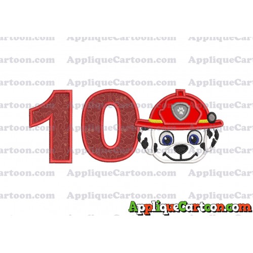 Marshall Paw Patrol Head 02 Applique Embroidery Design Birthday Number 10