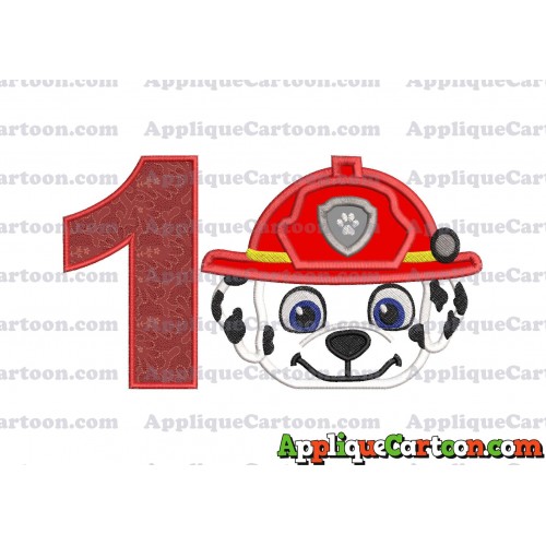 Marshall Paw Patrol Head 02 Applique Embroidery Design Birthday Number 1