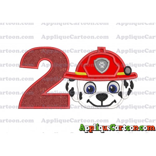 Marshall Paw Patrol Head 02 Applique Embroidery Design Birthday Number 2