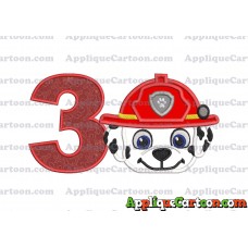 Marshall Paw Patrol Head 02 Applique Embroidery Design Birthday Number 3