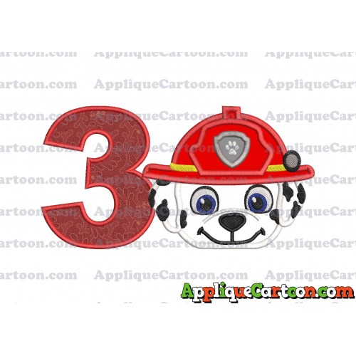Marshall Paw Patrol Head 02 Applique Embroidery Design Birthday Number 3
