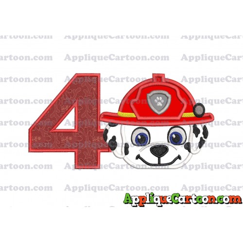 Marshall Paw Patrol Head 02 Applique Embroidery Design Birthday Number 4