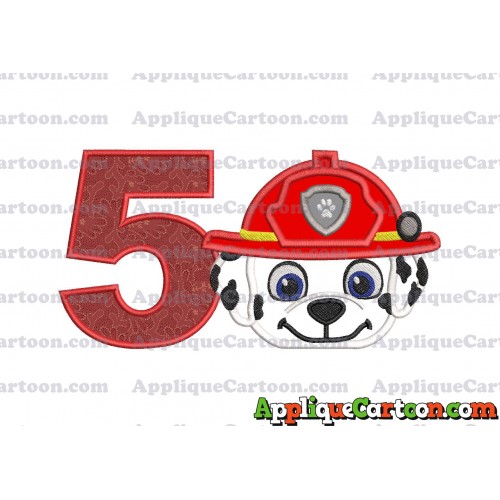 Marshall Paw Patrol Head 02 Applique Embroidery Design Birthday Number 5