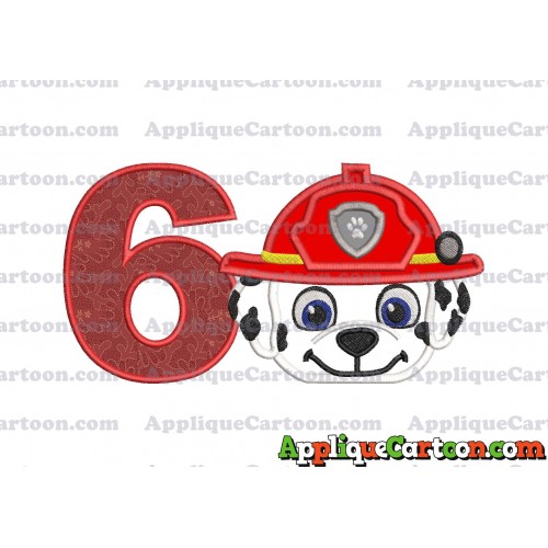 Marshall Paw Patrol Head 02 Applique Embroidery Design Birthday Number 6