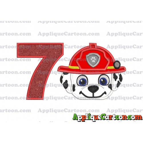 Marshall Paw Patrol Head 02 Applique Embroidery Design Birthday Number 7