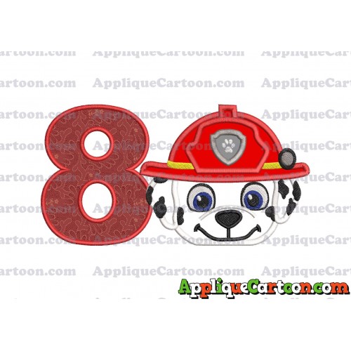 Marshall Paw Patrol Head 02 Applique Embroidery Design Birthday Number 8