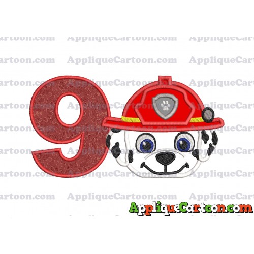 Marshall Paw Patrol Head 02 Applique Embroidery Design Birthday Number 9