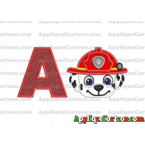 Marshall Paw Patrol Head 02 Applique Embroidery Design With Alphabet A