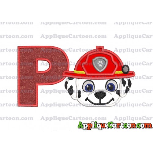 Marshall Paw Patrol Head 02 Applique Embroidery Design With Alphabet P