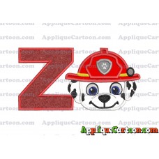 Marshall Paw Patrol Head 02 Applique Embroidery Design With Alphabet Z