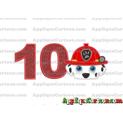 Marshall Paw Patrol Head Applique Embroidery Design 2 Birthday Number 10