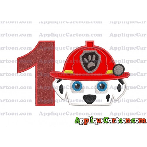 Marshall Paw Patrol Head Applique Embroidery Design 2 Birthday Number 1
