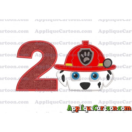 Marshall Paw Patrol Head Applique Embroidery Design 2 Birthday Number 2