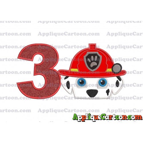 Marshall Paw Patrol Head Applique Embroidery Design 2 Birthday Number 3