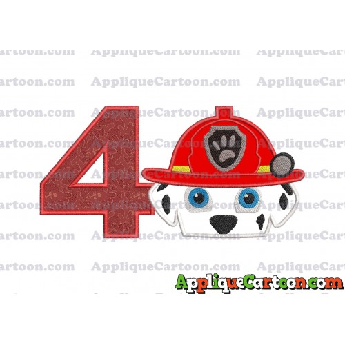 Marshall Paw Patrol Head Applique Embroidery Design 2 Birthday Number 4