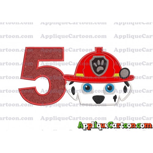 Marshall Paw Patrol Head Applique Embroidery Design 2 Birthday Number 5