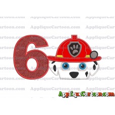Marshall Paw Patrol Head Applique Embroidery Design 2 Birthday Number 6