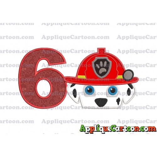 Marshall Paw Patrol Head Applique Embroidery Design 2 Birthday Number 6