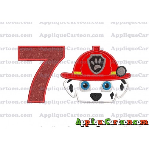 Marshall Paw Patrol Head Applique Embroidery Design 2 Birthday Number 7