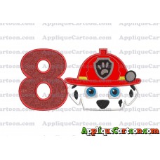 Marshall Paw Patrol Head Applique Embroidery Design 2 Birthday Number 8