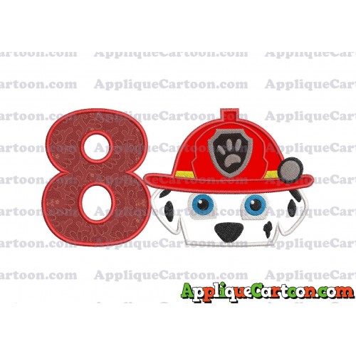 Marshall Paw Patrol Head Applique Embroidery Design 2 Birthday Number 8