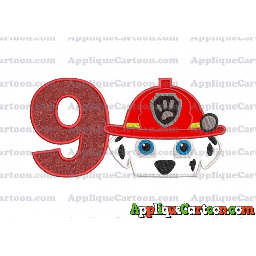 Marshall Paw Patrol Head Applique Embroidery Design 2 Birthday Number 9