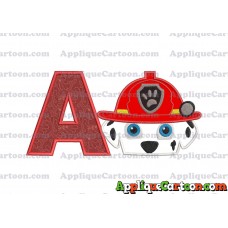 Marshall Paw Patrol Head Applique Embroidery Design 2 With Alphabet A