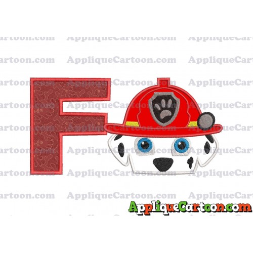 Marshall Paw Patrol Head Applique Embroidery Design 2 With Alphabet F