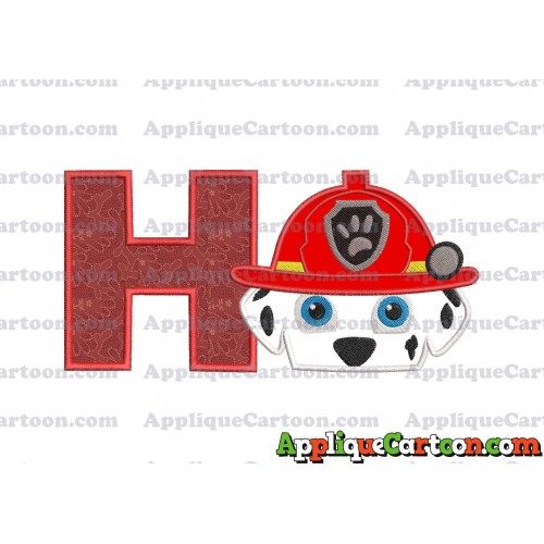 Marshall Paw Patrol Head Applique Embroidery Design 2 With Alphabet H