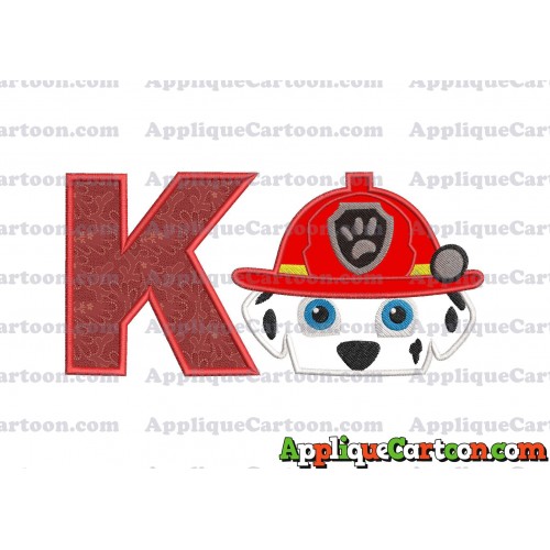 Marshall Paw Patrol Head Applique Embroidery Design 2 With Alphabet K