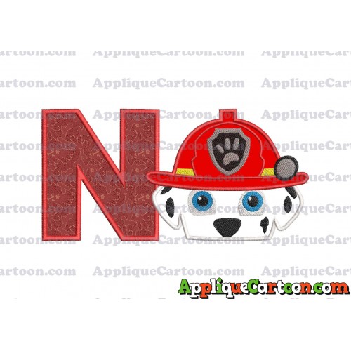 Marshall Paw Patrol Head Applique Embroidery Design 2 With Alphabet N