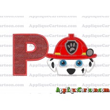 Marshall Paw Patrol Head Applique Embroidery Design 2 With Alphabet P