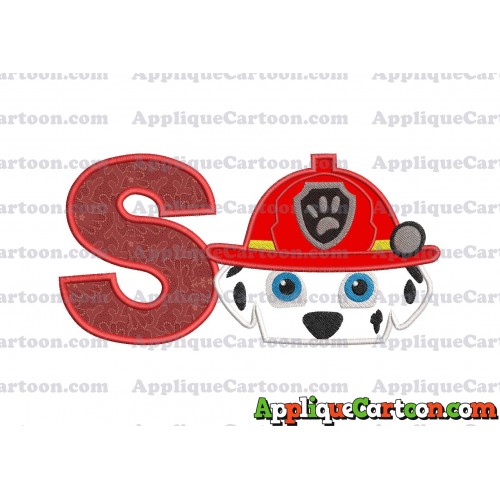 Marshall Paw Patrol Head Applique Embroidery Design 2 With Alphabet S